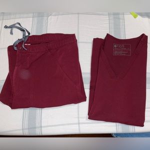 Figs SET: Casma Scrub top (Small), & Cairo Scrub pants (Medium), Burgundy